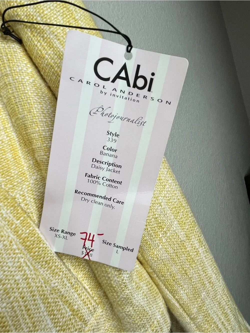 CAbi Daisy Jacket Banana Yellow Tweed Blazer Fringe Trim Preppy Chic NWT Large